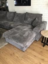 Großes neues U-Lounge-Ecksofa aus geripptem Stoff, U-Modell, taupe, schwarz und grau