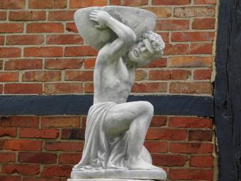Atlas mit Blumentopf - auf Sockel - Stein - 147 cm - klassisch