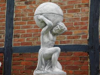 Atlas avec globe et pot de fleurs - pierre - 105 cm - classique