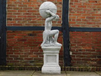 Atlas avec globe et pot de fleurs - sur socle - pierre - 170 cm