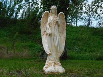 Engelskulptur – 70 x 30 cm – Cremeweiß – Polystone