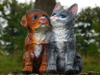 Beeldje Hond en Kat - Polystone - in Kleur