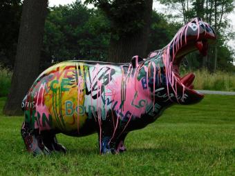 Hippo-Skulptur, Kunstdesign – 95 x 70 cm – Polystone
