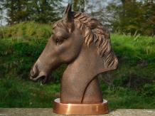 Tête de cheval - statue en aluminium - 45 cm - socle couleur cuivre