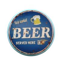 Wandbord 'Ice Cold Beer' – Ø 35 cm – metaal vintage