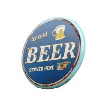 Plaque murale « Ice Cold Beer » – Ø 35 cm – métal vintage