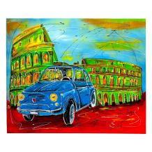 Blauwe Fiat in Rome – half-abstract - 80 x 100 cm