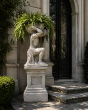 Statue classique d'Atlas avec piédestal et balance – pierre de 147 cm