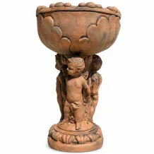Bloembak met engelen - 65 cm - steen - oxide - massief