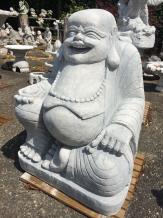 Boeddha - stenen beeld - 80 cm - lachend - klassiek wit