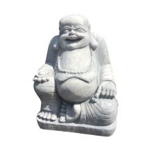 Boeddha - stenen beeld - 80 cm - lachend - klassiek wit
