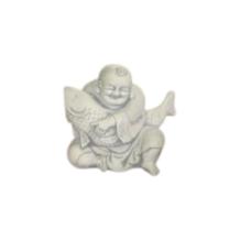 Boeddha - met koi - stenen beeld - 35 cm - klassiek wit