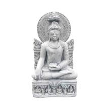 Boeddha op troon - stenen beeld - 95 cm - Thais - wit