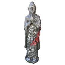 Groetende Boeddha - stenen beeld - 120 cm - wit/grijs