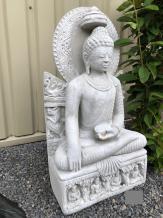 Boeddha op troon - stenen beeld - 95 cm - Thais - wit