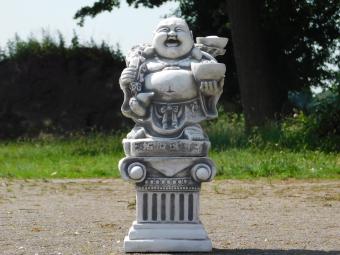 Einmalig: Lächelnder Buddha auf Sockel - 48 cm - Stein