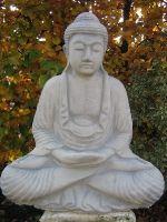 Bouddha méditant - statue en pierre - 50 cm - blanc/gris