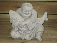 Boeddha - met koi - stenen beeld - 35 cm - klassiek wit