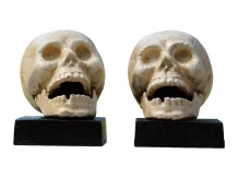 Boekensteunen schedel – gietijzer – set van 2 – uniek