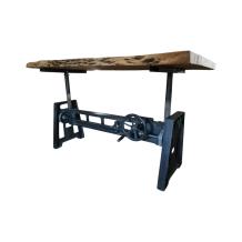 Boomstamtafel met gietijzeren onderstel, exclusieve tafel, verstelbaar