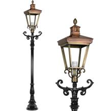 Lampe d'extérieur, lanterne avec armature en céramique et verre, mât en fonte d'aluminium, vert ou noir, avec abat-jour carré XL en cuivre, hauteur 250 cm