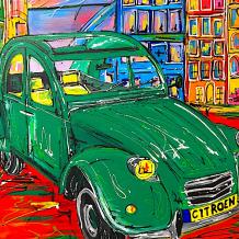 Citroën verte à Amsterdam - semi-abstrait - 80 x 100 cm