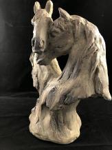 Têtes de cheval – 35 cm – aspect bois – statue en polystone