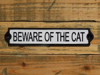 Deurbordje ''Beware of the Cat'' - Gietijzer - Zwart Wit