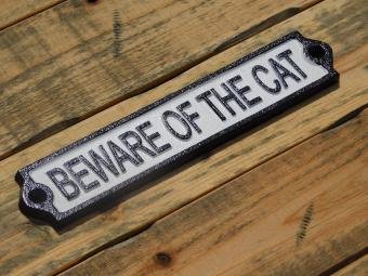 Deurbordje ''Beware of the Cat'' - Gietijzer - Zwart Wit