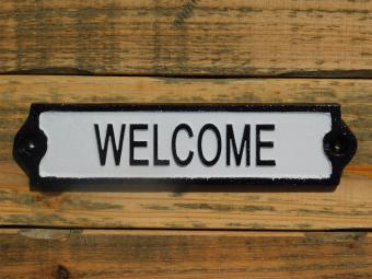 Deurbordje ''Welcome'' - Gietijzer - Zwart Wit