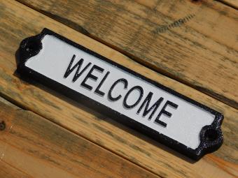 Deurbordje ''Welcome'' - Gietijzer - Zwart Wit