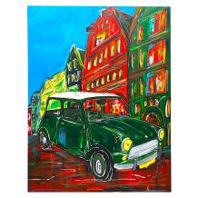 Donkergroene Mini in Amsterdam - half-abstract - 100 x 80 cm