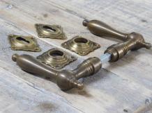 Set von Türgriffen in Messing Patinates, Zimmertüren, 2 Rosetten und 2 Schlüsselloch - Rosetten mit Dornen