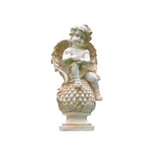 Engel op bol - polystone beeld - 38 cm - rustieke afwerking