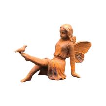 Elf - engel met vogel - gietijzeren beeld - 20 cm - rustiek