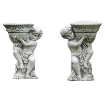 Set van 2 engelen - met pot - stenen beelden - 33 cm