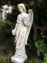 Engel met bloemen - stenen beeld - 105 cm - klassiek wit