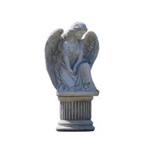 Beeld engel op ronde sokkel - 73 cm - steen - klassiek
