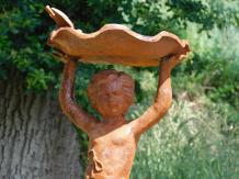 Groot vogelbad, decoratief tafereel, engel, gietijzer