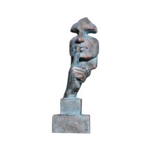 Beeld de Fluisteraar - polystone - blauw met bronskleur
