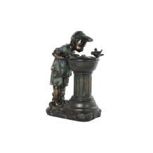 Exklusiver Gartenbrunnen, bronzefarbener Brunnen mit Lampe / Licht