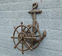 Waterslanghouder gietijzer met anker, bruin