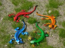 Wanddekoration aus Metall - 4er-Set Geckos - bunt