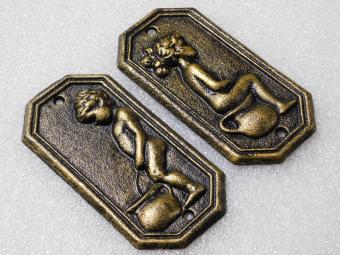 Plaques de toilettes en fonte – homme et femme – aspect bronze – lot de 2