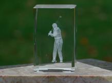 Statue de golfeur, statue de golf en verre, 3D, socle en marbre