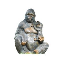 Gorilla - met babygorilla - polystone - 120 cm - zwart/bruin