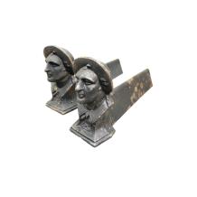 Set gietijzeren haardblokken met gentlemen afbeelding, black-rust