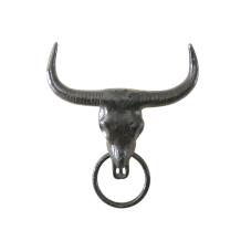 Gietijzeren  bull skull met handdoek ring, zwart