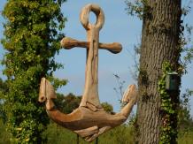 Ancre artisanale sur pied, 100 cm, bois de teck
