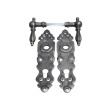 Huisdeurbeslag set met PC platen en klinken - gietijzer grijs